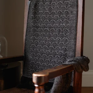 Handwoven Feather Wide Scarf - Natural Dark Grey on a Dark Brown Base