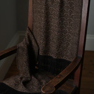 Handwoven Feather Wide Scarf - Natural Fawn on a Dark Brown Base