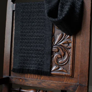 Handwoven Sycamore Narrow Scarf - Natural Charcoal on a Black Base