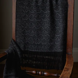 Handwoven Feather Wide Scarf - Natural Charcoal on a Dark Brown Base