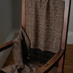 Handwoven Feather Wide Scarf - Dark Fawn on a Dark Brown Base