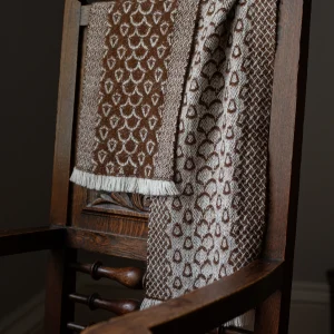 Handwoven Acorn Narrow Scarf - Natural Brown on a White Base