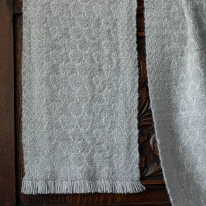 Handwoven Acorn Narrow Scarf - Natural Very Light Grey on a White Base