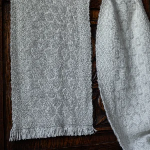 Handwoven Acorn Narrow Scarf - Natural Very Light Grey on a White Base