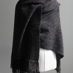 Handwoven Fallen Leaves Shawl - Charcoal on a Dark Brown Base