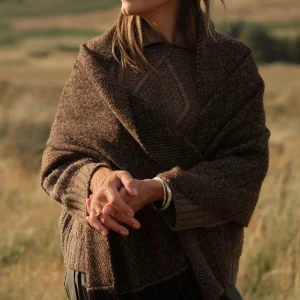 Handwoven Fallen Leaves Shawl - Warm Grey on a Dark Brown Base