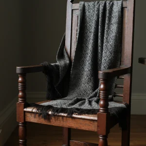 Handwoven Fallen Leaves Shawl - Grey on a Dark Brown Base