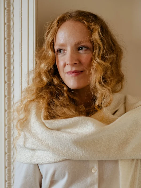 White Rippling Barley Blanket Scarf - Image 5