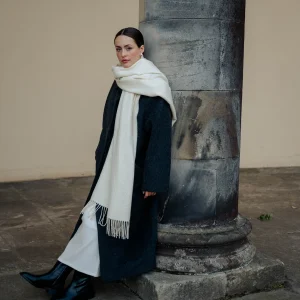 White Rippling Barley Wide Scarf