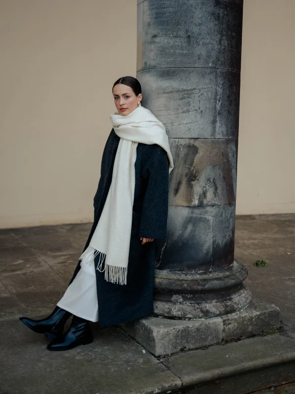 White Rippling Barley Wide Scarf