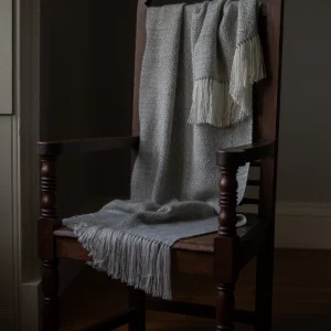 Handwoven Pinecones Shawl - Natural Light Grey on a White Base