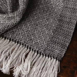 Handwoven Pinecones Shawl - Natural Charcoal on a White Base