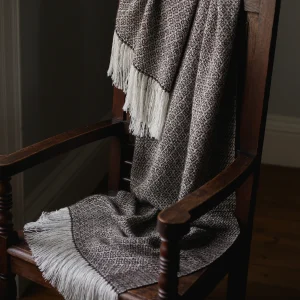 Handwoven Pinecones Shawl - Natural Dark Brown on a White Base