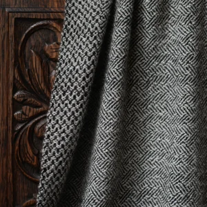 Handwoven Caledonian Forest Wide Scarf - Natural Very Light Grey on a Black Base