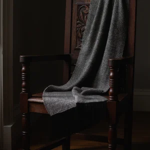 Handwoven Caledonian Forest Wide Scarf - Natural Warm Light Grey on a Black Base