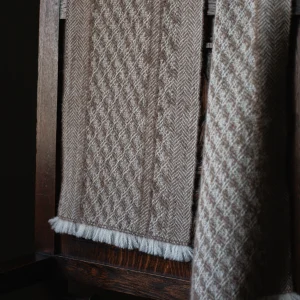 Handwoven Staffa Narrow Scarf - Natural Fawn on a White Base