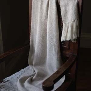 Handwoven Frozen Puddles Shawl - Natural Cream on a White Base