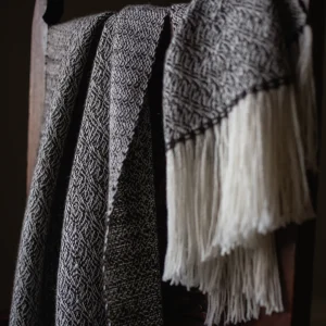 Handwoven Frozen Puddles Shawl - Natural Dark Brown on a White Base