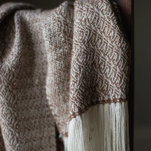 Handwoven Frozen Puddles Shawl - Natural Dark Fawn on a White Base