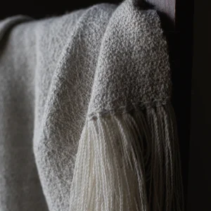 Handwoven Frozen Puddles Shawl - Natural Very Light Grey on a White Base