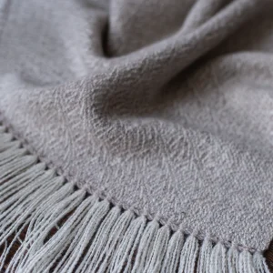 Handwoven Frozen Puddles Shawl - Natural Warm Light Grey on a White Base