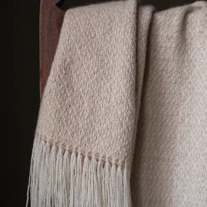 Handwoven Pinecones Shawl - Natural Light Fawn on a White Base