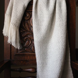 Handwoven Pinecones Shawl - Natural Very Light Grey on a White Base