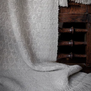 Handwoven Acorns Wide Scarf - Natural Very Light Grey on a White Base