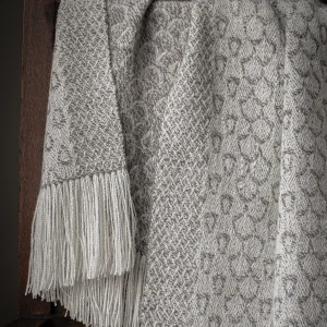 Handwoven Acorns Wide Scarf - Natural White and Warm Grey Marl on a White Base