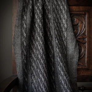 Handwoven Staffa Shawl - Natural Grey on a Black Base
