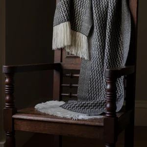 Handwoven Mounds of Snow Wide Scarf - Natural Charcoal on a White Base