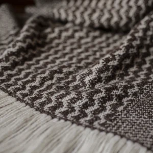 Handwoven Mounds of Snow Wide Scarf - Natural Warm Dark Grey on a White Base