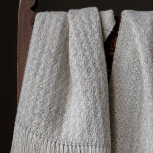 Handwoven Mounds of Snow Wide Scarf - Natural Very Light Grey on a White Base