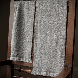 Handwoven Frozen Puddles Narrow Scarf - Natural Grey on a White Base