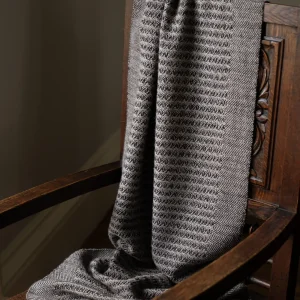 Handwoven Sycamore Shawl - Natural Warm Light Grey on a Black Base