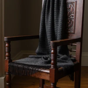 Handwoven Sycamore Shawl - Natural Charcoal on a Black Base