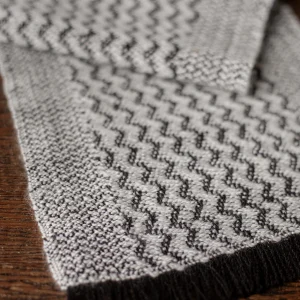 Handwoven Mounds of Snow Narrow Scarf - Natural White on a Black Base