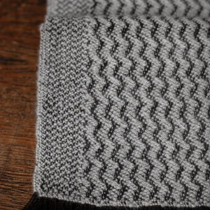 Handwoven Mounds of Snow Narrow Scarf - Natural Very Light Grey on a Black Base