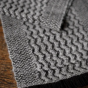 Handwoven Mounds of Snow Narrow Scarf - Natural Light Grey on a Black Base