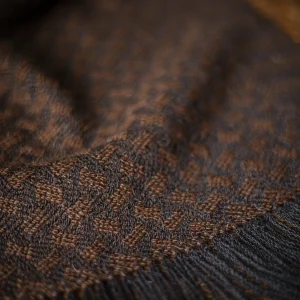Handwoven Square Haybales Wide Scarf - Natural Dark Brown on a Black Base