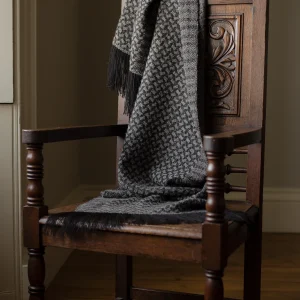 Handwoven Square Haybales Wide Scarf - Natural Dark Grey on a Black Base