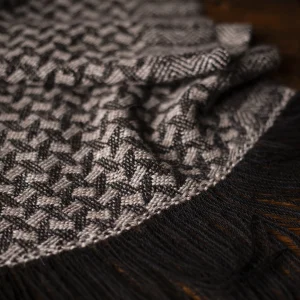 Handwoven Square Haybales Wide Scarf - Natural Warm Light Grey on a Black Base